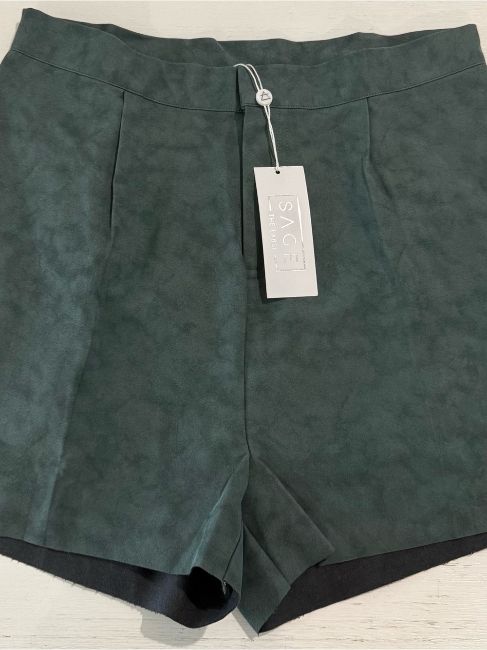 Sage Dark Green Faux-Suede High Waist Women's Shorts